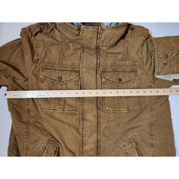 Levi's Men's Large Tall Hooded Military Jacket – Washed Cotton, Sherpa Lined - Picture 10 of 11